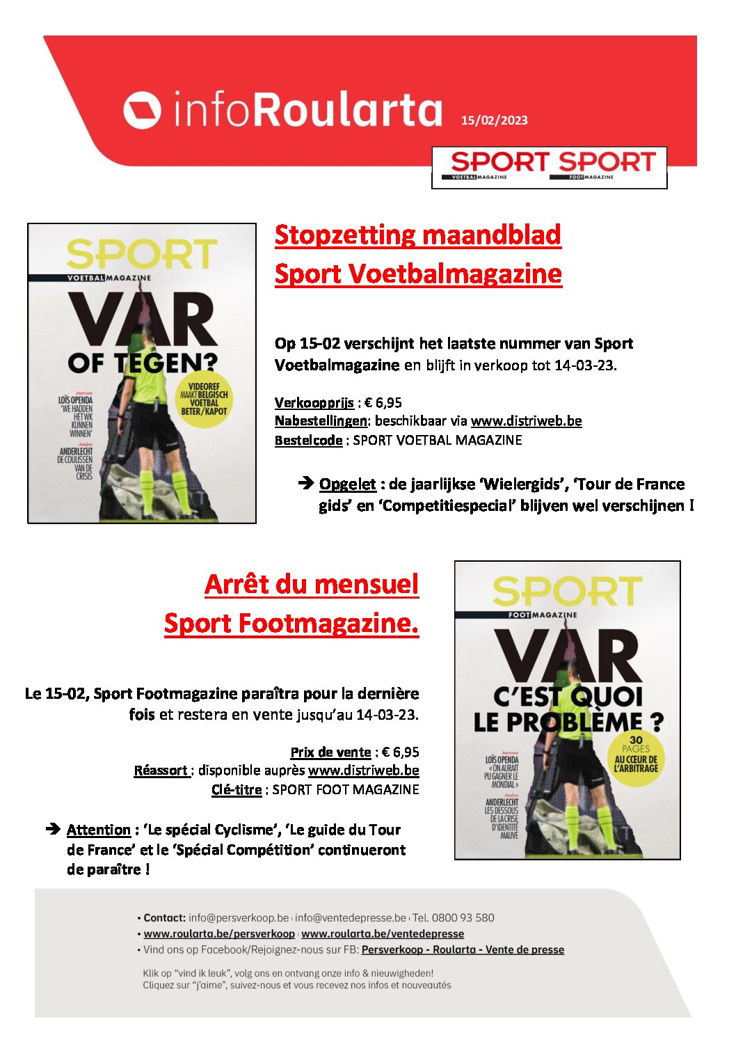 Arrêt du mensuel Sport Foot magazine.